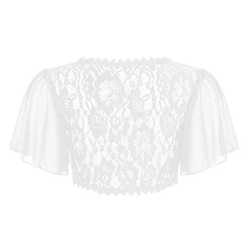 Women's Short Sleeve Chiffon Shrug Top Open Front Lace Cardigan Cropped Bolero Shawl2