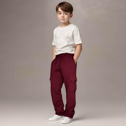 Boys Cargo Pants Baggy Straight Leg Open Bottom Sweatpants Casual Drawstring Elastic Waist Athletic Joggers Clothes4