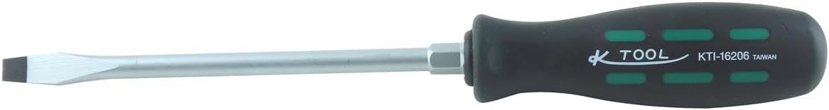 K Tool International 16206 Pro Series 6" Slotted Screwdriver for Garages, Repair Shop and DIY, Soft Triangular Grip, Non-slip, Chrome Vanadium Blade, Black