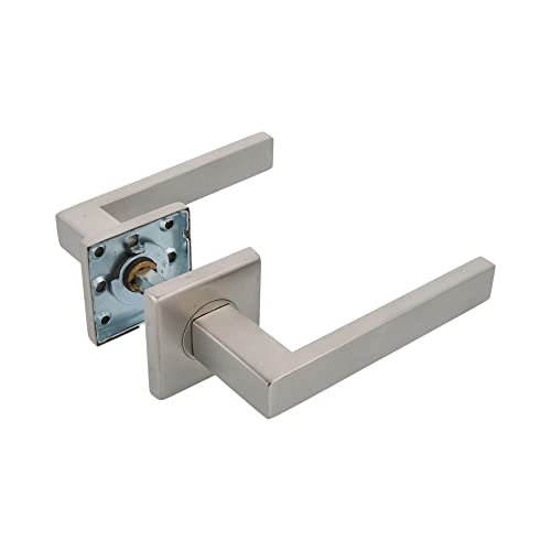 Amig   Juego de Manillas con Roseta Interior para Puertas   Mod. SUKI   54 x 54 mm   Cuadradillo de 8 mm   Diseño Elegante y Sencillo   Acero inoxidable Plateado Mate