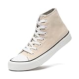 xinran & shengli Women Men High Top Canvas Shoes Ladies Cushioned Support Sneakers Lace Up Casual Tennis Trainers Beige Size 7