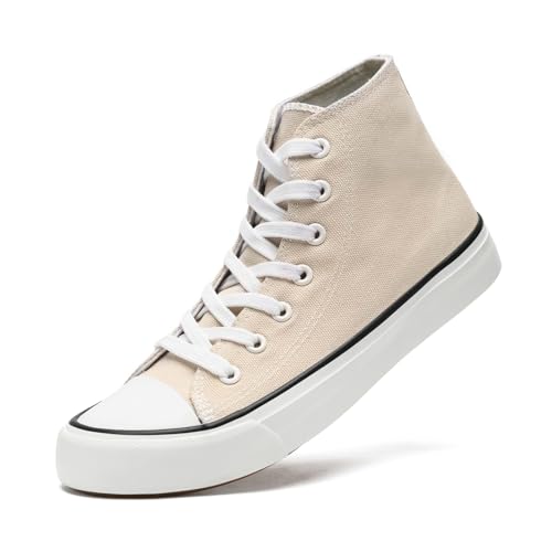 xinran & shengli Chaussures montantes en toile pour femme et homme - Soutien rembourré - Chaussures de tennis décontractées à lacets, beige, 45 1/3 EU