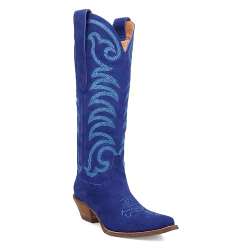 Dingo Womens Movin' On Embroidered Snip Toe Casual Boots Knee High Low Heel 1-2" - Blue2
