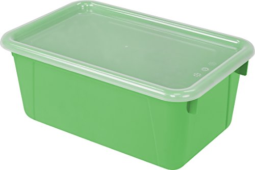 Image of Storex Small Cubby Bins - Plastic Storage Containers for Classroom with Non-Snap Lid, 12.2 x 7.8 x 5.1 inches, Green, 5-Pack (62409A05C)