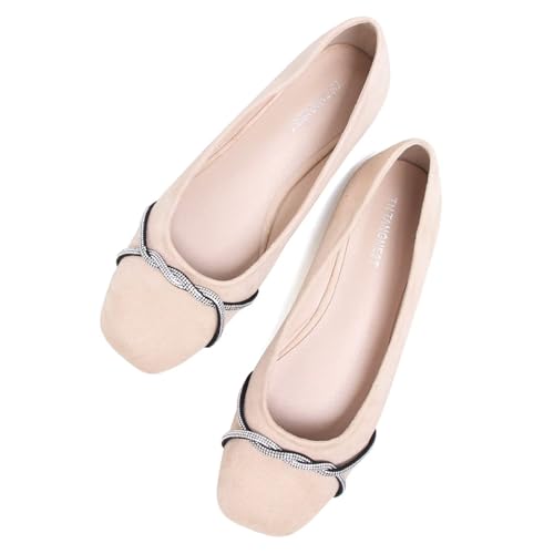 Image of TN TANGNEST Womens Casual Flats Chain Ballet Flats | Fashion Pointed Toe Rhinestone Flats, Comfort Slip On Dress Shoes for Business Work Office Wedding Party