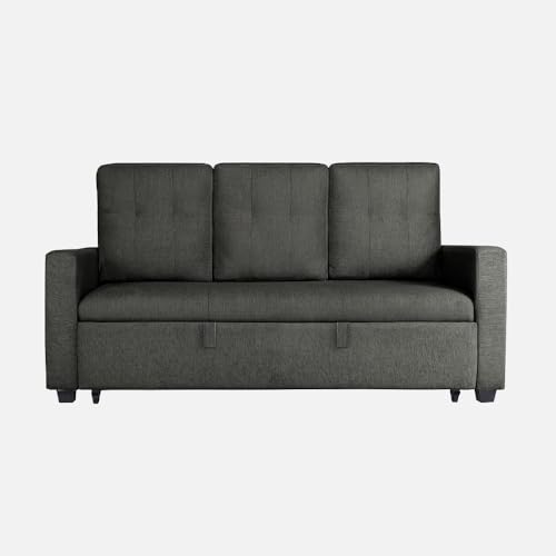 Image of Duroflex Ease - Wood 3 Seater Sofa Cum Bed with Pullout Mechanism, Graphite Grey Finish, 3-Person Sofa