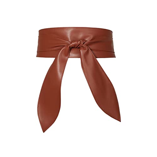 Women Obi Belt Wide Cinch Belt Soft PU Leather Tie Up Wrap Around Waist Belt Knotted Waistband Corset Belt For Dress