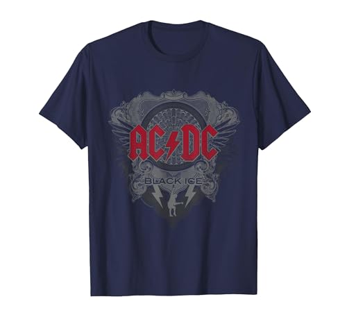 Image of Official AC/DC Black Ice with Red Rock Band Music Logo T-Shirt, Men, Navy Blue, Medium