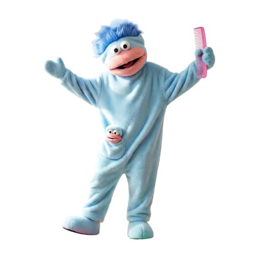 Pxcxu 2026 New Funny Big Mouth Monster Pajamas Plush Fleece Hooded One Piece Jumpsuit Silly Onesie Adults Cozy Home Loungewear (US Alpha Large Regular Regular Blue)