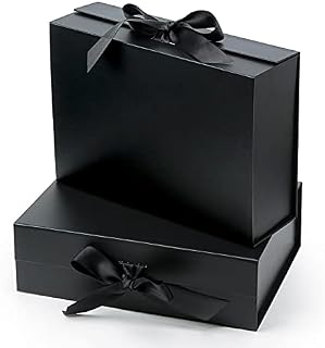 2 PCS Gift Box, Black Ribbon Design Small Gift Box, Magnetic Sealing Large Gift Box With Lid