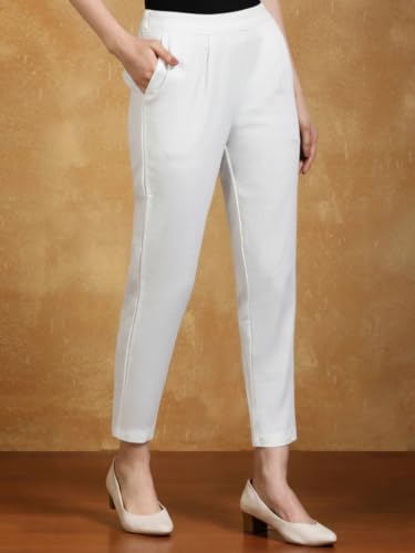 Image of Leriya Fashion Linen Loose Pants for Woman |Linen Trouser for Women | Ankle Length Straight Pant Women | Ladies Loose Pants Woman with Elastic Closure |High Waist Formal Office Trousers