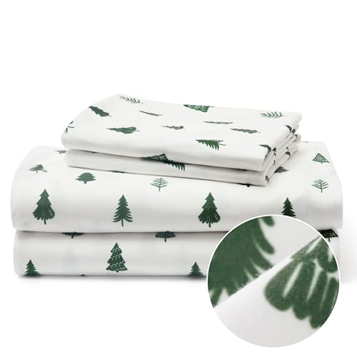 Bedsure King Size Holiday Pattern Flannel Sheets, Christmas Warm Soft Fleece Bed Sheets Set with Deep Pockets, Breathable Brushed Flannel Bedding for Women, Men, Kids & Teens, Green