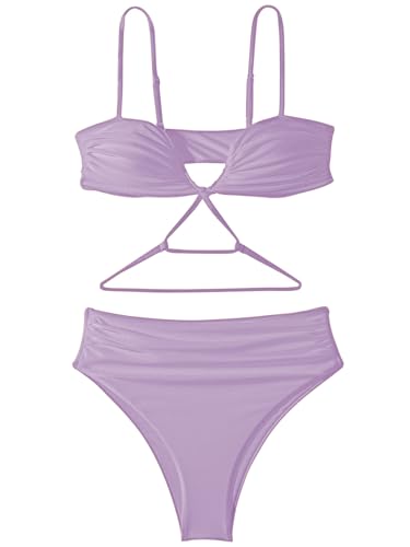 HYTENSUN Women's V Wired High Waisted Bikini Ruched High Cut Two Pieces Swimsuit Bathing Suits4