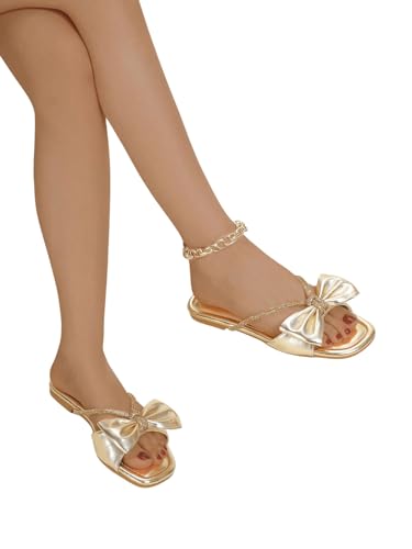 GORGLITTER Women's Bow Sandals Sparkly Metallic Flat sandals Open Toe Cute Sandals3