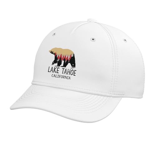 Lake Tahoe California Grizzly Bear Vintage Souvenir Gift Adjustable Printed Baseball Hat, White