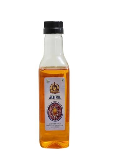 Image of SARV MATRIKAA Wood Pressed Alsi Oil 250ml | Cold Pressed Flaxseed Oil | 100% Pure & Natural | Edible Grade | No Preservatives | Omega 3 Rich | For Cooking, Skin & Hair Care