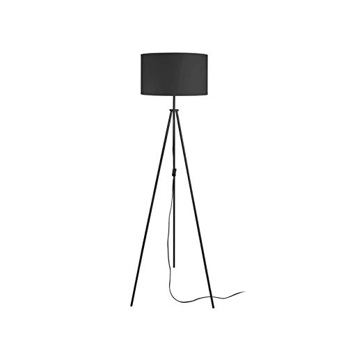 Tosel Asgard Lampadaire trépied en Acier - Ø35 x H148 cm - Abat-Jour cylindrique en Tissu - Noir