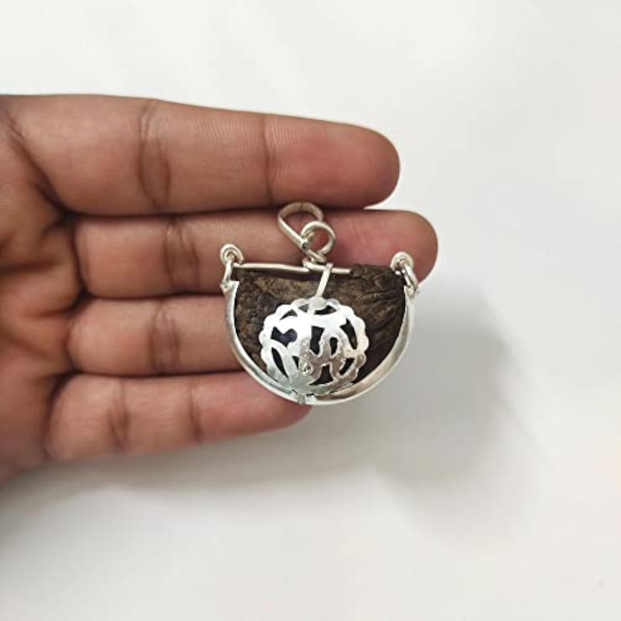 1 Mukhi Nepali Om Rudraksha Silver Plated Pendant, Spiritual Healing
