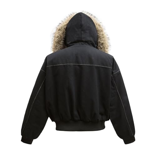 Y2k Zip Up Jacket Unisex Baggy Cotton Jacket Winter Long Sleeve Fur Hoodie Casual Outerwear3