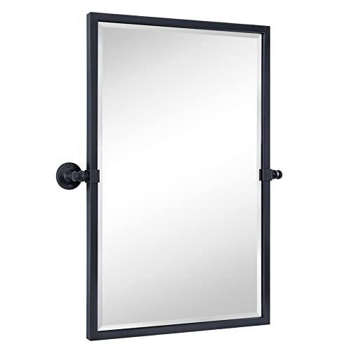Image of TEHOME 20x30'' Pivot Tilting Bathroom Vanty Mirror Rectangle Black Metal Framed Beveled Wall Mirror