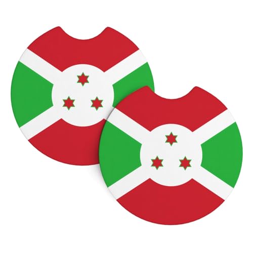 Lot de 2 sous-verres de voiture avec drapeau YYHHAOFA du Burundi - Sans odeur - Pour tous les porte-gobelets standard, parfaits pour les voitures, camions, SUV - 6,9 cm