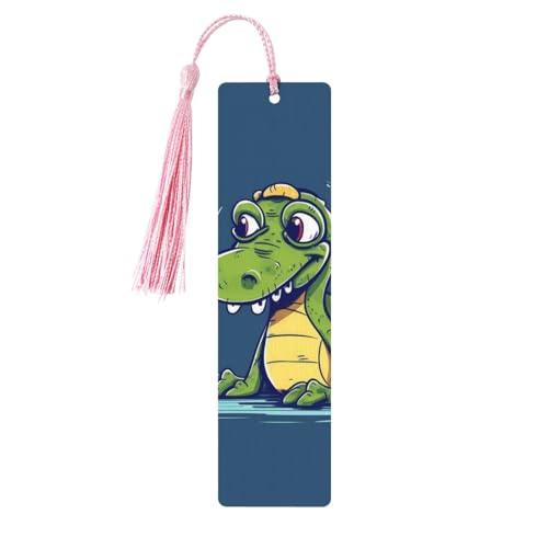 カートゥーン クロコダイル 木製 しおり 5個 ナチュラル バーチ ウッド しおり カラフル タッセル パーソナライズ 木製 吊り下げ タグ オーナメント DIY クラフト しおり 男性 女性 本好き向け