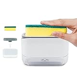 Distributeur de Liquide Vaisselle de Cuisine, Presse Manuelle à Liquide, Liquide de lessive Rechargeable, récipient de Stockage, Porte-éponge 2 en 1 Distributeur de Savon Liquide Vaisselle, Cuisine