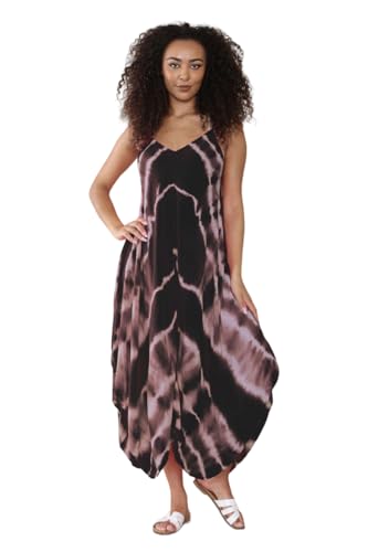 AR Paris Fashions® Women’s Italian Cami Strappy V-Neck Tie Dye Print Drape Harem Jumpsuit, Ladies Sleeveless Lagenlook Oversized Baggy Fit Romper Playsuit (Black)