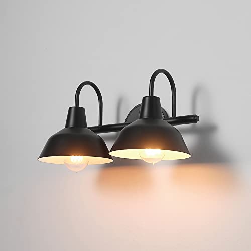 Image of Globe Electric 63000004 3-Piece Bathroom Set, Matte Black, 15.5 inch 2-Light Vanity Light, Towel Ring, Toilet Paper Holder, Bulb Not Included