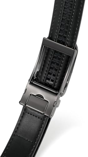 Mens Ratchet Genuine Leather Belt, Casual Dress Belt, Automatic Adjustable Click Belts, Slide Buckle3
