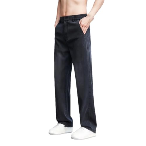 Men's Thin Light Summer Jeans Straight Fit Lyocell Denim Pants Elastic Elegant Casual Style Stretch Relaxed Fit