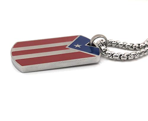 Papiichulo Stainless Steel Puerto Rican Pride Dog Tag Necklace – Featuring Authentic Red, Blue, and Silver Flag Design – Ideal Expression of Cultural Orgullo and Style3