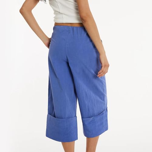 Songling Womens Capri Pants Loose Fit Mid Rise Wide Leg Croped Cuff Pants Casual Palazzo Trousers with Pockets2