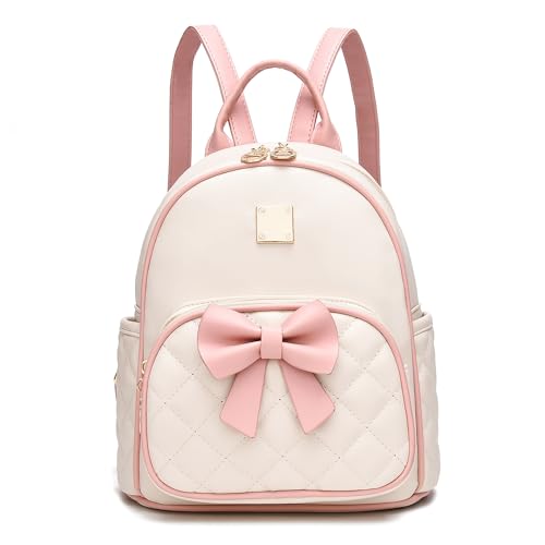 I IHAYNER Mini Backpcak for Women Small Bowknot Quilted Leather Backpack Purse for Girls Personalized Trendy Stuff Gifts Light Pink