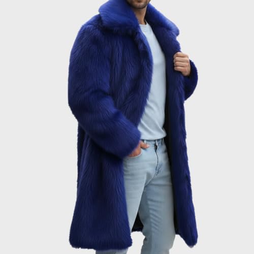 Image of Lisa Colly Men's Faux Fur Coat Winter Parka Overcoat | Men's Faux Fur Jacket, Winter Faux Fur Long Coat, Long Sleeve Fluffy Overcoat