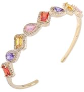 14K Gold Crystal Moissanite Open Bangle for Women,Dainty Tear Drop Crystal Open Cuff Bangle Brace...