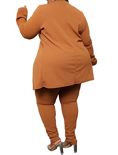 Solid Color Tracksuit Women Long Sleeve Blazer Jacket Coat And Pants 2 Piece Set Suit Slim Fit Bussiness Coat And Pants Set Orange 3X #TOP1