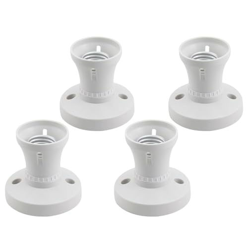 Lotvic 4Pcs E27 Lamp Base Socket Converter, E27 Lamp Holder with Edison Screw Fitting, Plastic E27-Ceiling Light Fitting, Screw-in E27-Bulb Holder for Ceiling Pendant & Wall Lighting (Straight Type)