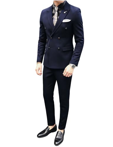 Costume de Mariage 2 Pièces Homme Coupe Slim Double Boutonnage Gris