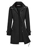Bloggerlove Rain Jacket for Women Waterproof with Hood Trech Coat for Women Lightweight Raincoats Long Windbreaker Black, XL