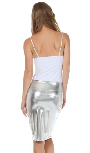 Sakkas Women's Shiny Metallic Liquid High Waist Pencil Skirt4
