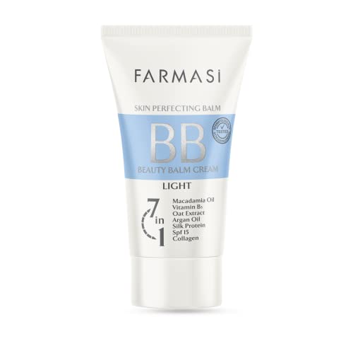 FARMASi BB Cream Beauty Balm, Tinted Moisturizer with SPF 15, Lightweight Matte Finish, Buildable Coverage Face Makeup, 1.7 fl oz, 01 Light