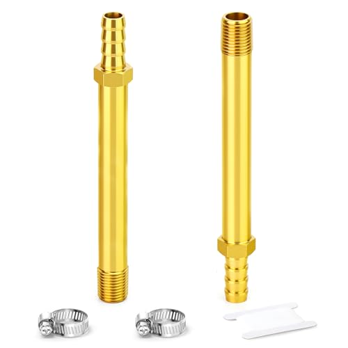 ERGAOBOY 2 pièces raccord de tuyau en laiton à embout long, filetage mâle 1/4" BSP, longueur 10 mm cannelé - rallonge 150 mm cannelée connecteur droit carburant gaz eau air