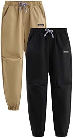 OYOANGLE Boy’s 2 Pack Cargo Pants Drawstring Elastic Waist Athletic Jogger Sweatpants