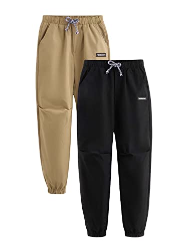Oyoangle Boy's 2 Pack Cargo Pants Drawstring Elastic Waist Athletic Jogger Sweatpants Multicolor 9Y #TOP18
