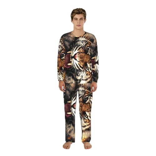 Pyjama homme tigre rugissant en maille douce pour détente nocturne confortable S-3XL