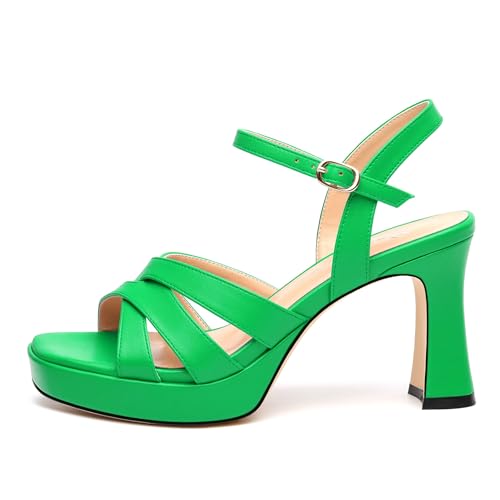 Image of Women Square Toe Platform Block Heel Sandals 3.3'' | Elegant Comfort Formal Dress Footwear, Stylish Ladies Sandals For Daily Office Wedding Evening Party Formal Occasions