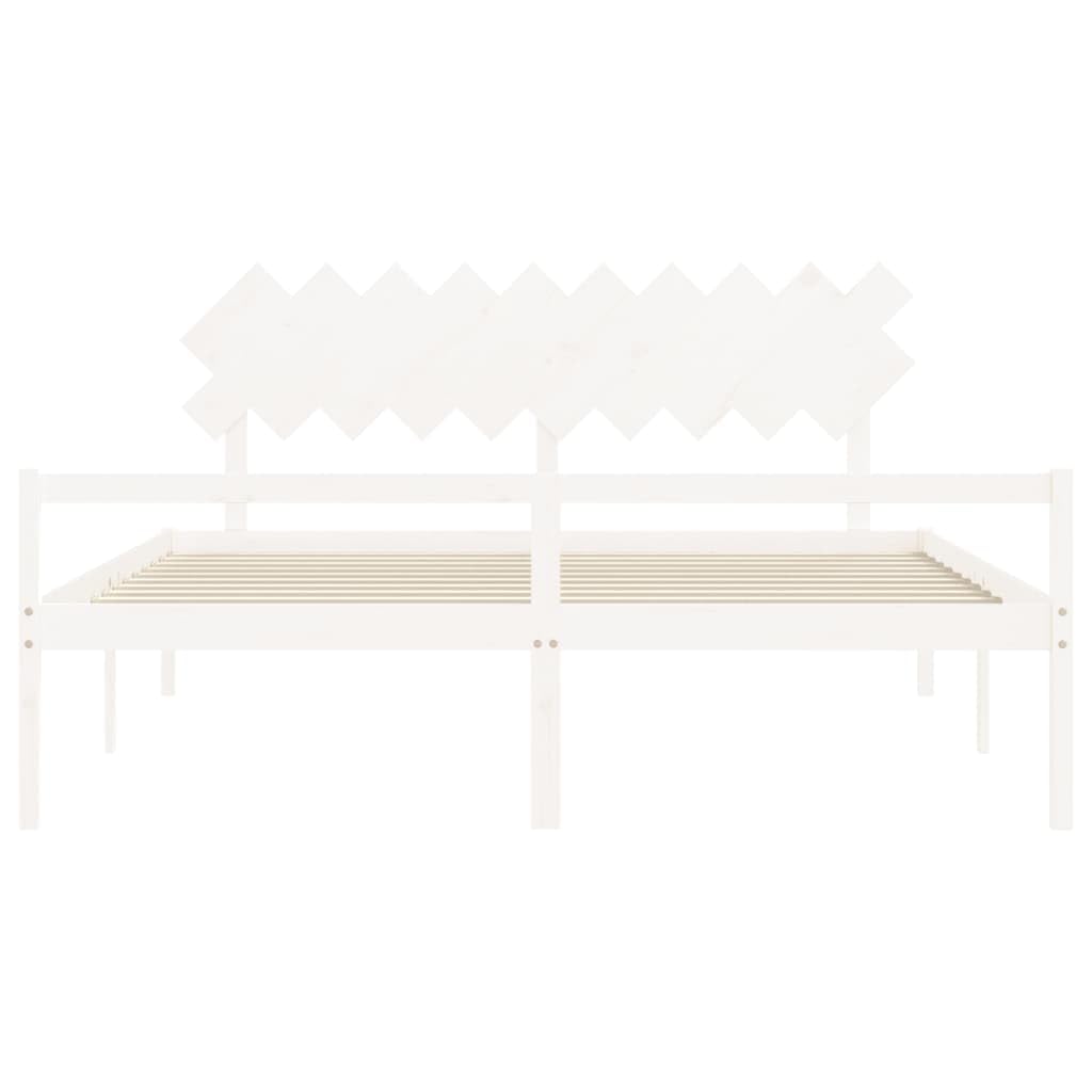 Massivholz Seniorengerecht 45 cm Sitzhöhe Stauraum Weiß 200 x 200 cm | Seniorenbett Massivholz 200x200 cm mit Kopfteil und Stauraum, Weiß, 45cm Sitzhöhe, Lattenrost inklusive ohne Matratze