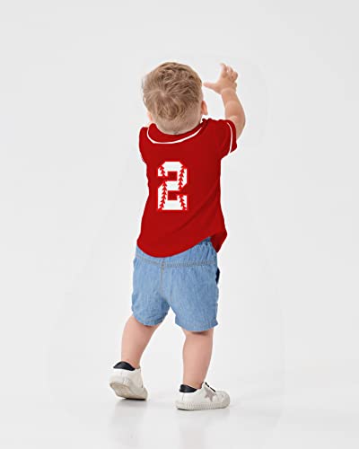 2Nd Baseball Birthday Shirt Boy Toddler 2 Years Olds T Shirts Gift Sports Jersey Tops Clothes(Red,2T) #TOP2