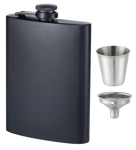 Image of Store2508 Stainless Steel Hip Flask with Funnel & Shot Glass Matte Finish, 8 Oz (236ml) (Black 1 Set)